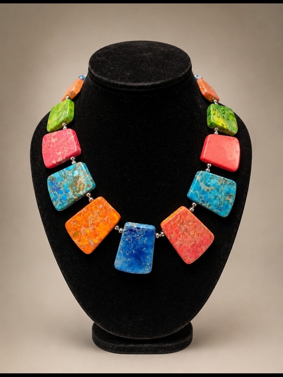 Lucas Lameth Jewelry - LUC 925 Sterling Silver Statement Necklace – Red Impression Jasper & Faceted Hem